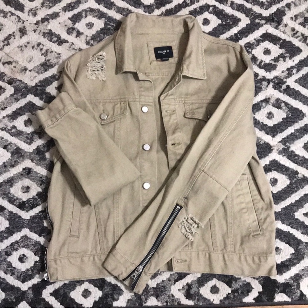 Forever 21 Tan Jean Jacket with Distressed Details